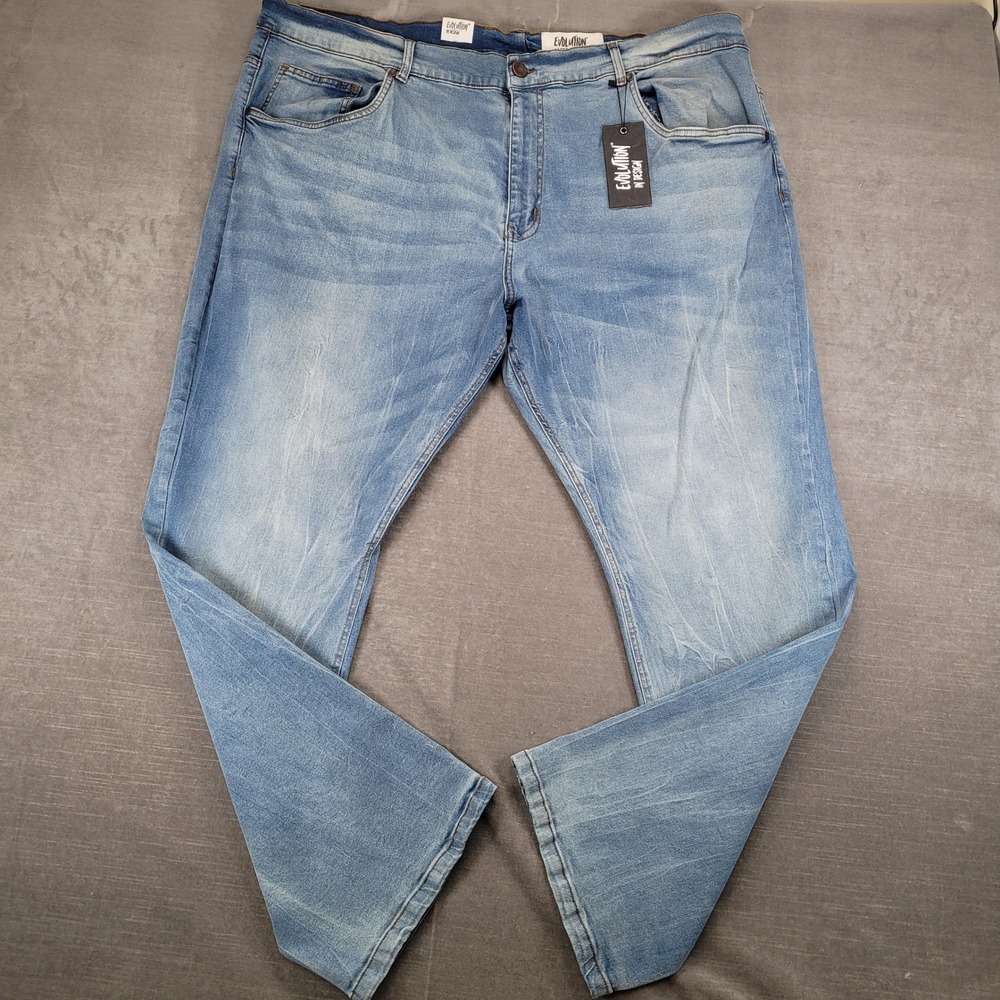 Evolution In Design Mens‎ Blue Slim Fit Light Wash Denim Jeans 48W x 33L New